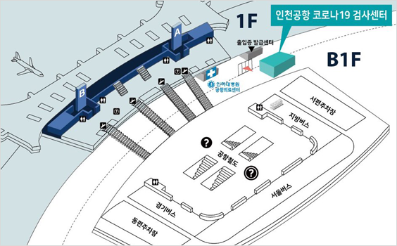 인천공항 COVID-19 검사센터 위치는 제2여객터미널 지하 1층 지하 1층 서편 '출입증 발급센터' 부근입니다