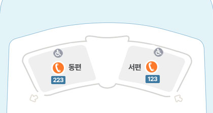 제2여객터미널 주차장 지하 M층에서 동편 223번 구역 인근, 서편 123번 구역 인근에 위치합니다.